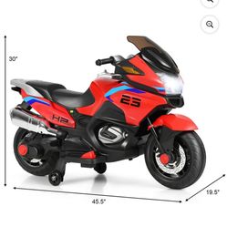 New Kids 12V Kids Ride On Motorcycle Electric Motor Bike w/ Training Wheels & Light Red