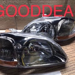 #OH1 99-2000 Honda Civic Coupe / Hatchback / Sedan Gunmetal Chrome Halogen Headlights Head Light Pair Set 