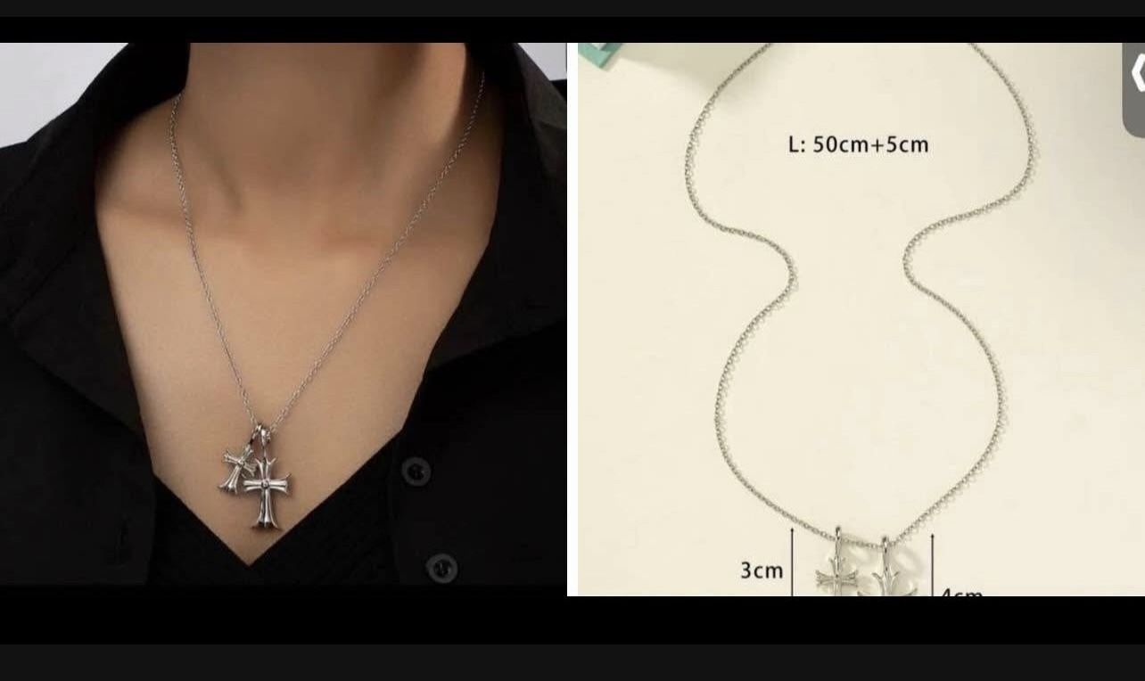 One Piece Silver Double Cross Necklace For everyday wear .