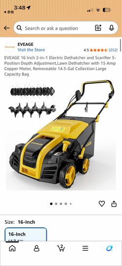 16-Inch 2-in-1 Electric Dethatcher and Scarifier with 14.5-Gal Bag