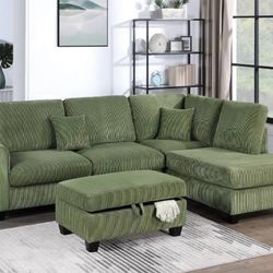 Corduroy Sectional Sofa With Ottoman