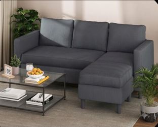 Small Convertible Sectional Couch with Movable Ottoman, 3 Seat L Shaped Sofa with Corduroy, Upholstered Sectional Sofa, Small Couches for Living Room,