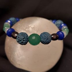 Emerald, Blue Sapphire, Blue Fire Agate Crystal Bracelet 