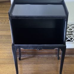 Vintage Louis XV Style Bedside Open Shelf Cabinet  with Black Glass - 18x13x26 ½”  