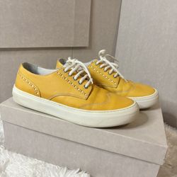 Jimmy Choo "Reggy" Men's Leather Canary Yellow Lace Up Fashion Sneakers Casual Shoes