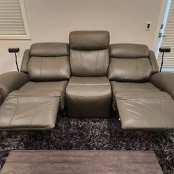 Leather Motorized Recliner Sofa Grey