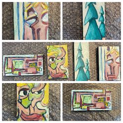 Colorful Delight: Set of 4 Hand Painted Wooden Canvas Mini Wall Art