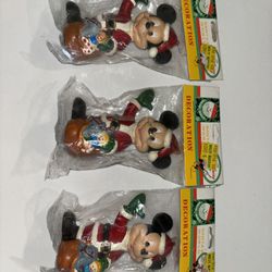 NEW vintage Walt Disney Mickey Mouse Santa’s World  Christmas Ornament Lot