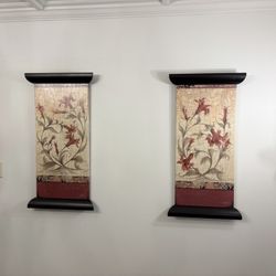 RARE Luke Phelps Floral Scroll Wall Art Set (2), Large Asian Style Panels. PICK UP FOR TODAY