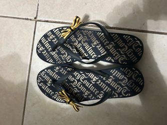 Juicy Couture blue and gold flip flops