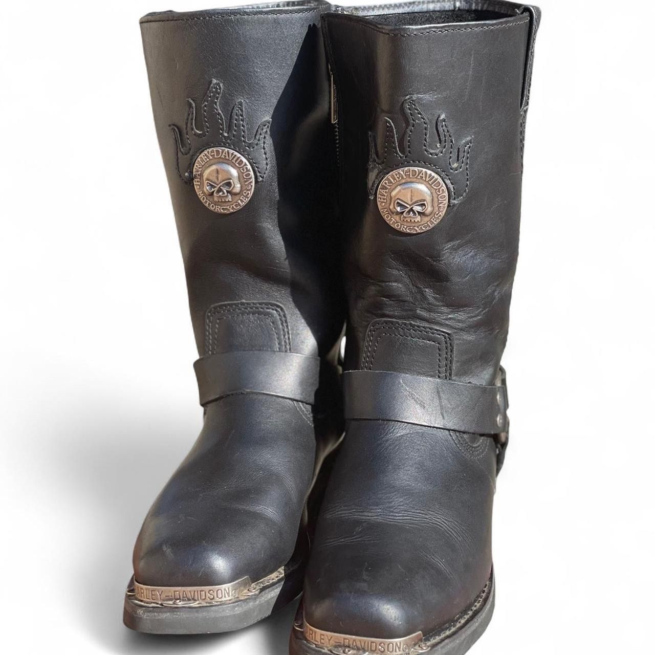 Rare Harley Davidson Delinquent Willie G Skull Harness Black Moto Boots - Men's Size 9 1/2    