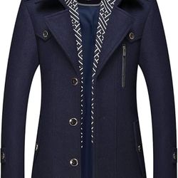 CHARTOU Men's Stylish Scarf Single Breasted Wool Walker Coat Thick Winter Jacket-6 Colors