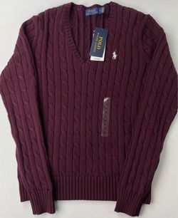 POLO Ralph Lauren Cable Knit Sweater Burgundy Red V-Neck