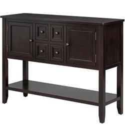 Kitchen Buffet Sideboard Cabinet Ample Storage Vintage Console Table with Four Small Drawers and Bottom Shelf for Living Rooms, Entrances and Kitchens