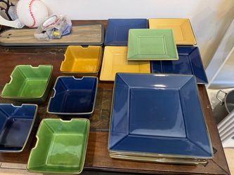 Pottery Barn Asian Square Kitchen Plate and Bowl Set 13 plates, 5 bowls