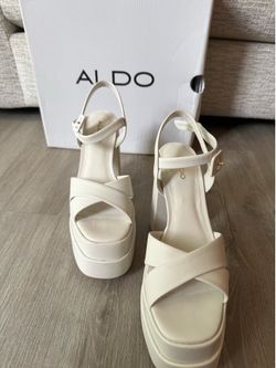 Aldo Cream Platform Block Heel Sandals Size 8