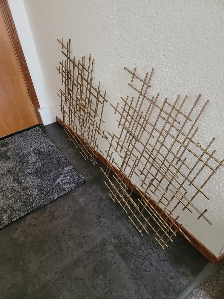 2 Gold Colored Metal Wall Sculptures