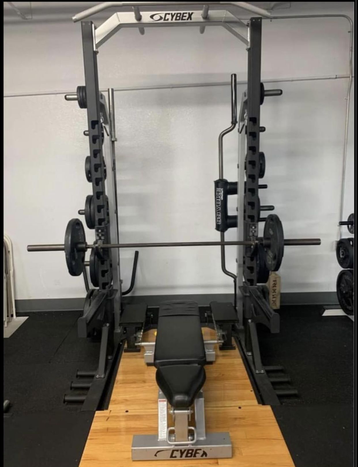 Like New Cybex Olympic Commercial Squat Rack With Platform, Bench & Dip