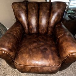 Thomasville Genuine Leather Chair & Ottoman
