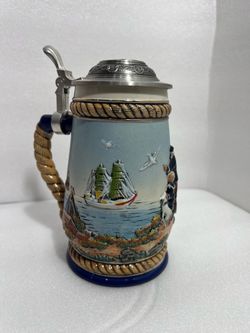 Nautical Ceramic Beer Stein with Lighthouse and Ship