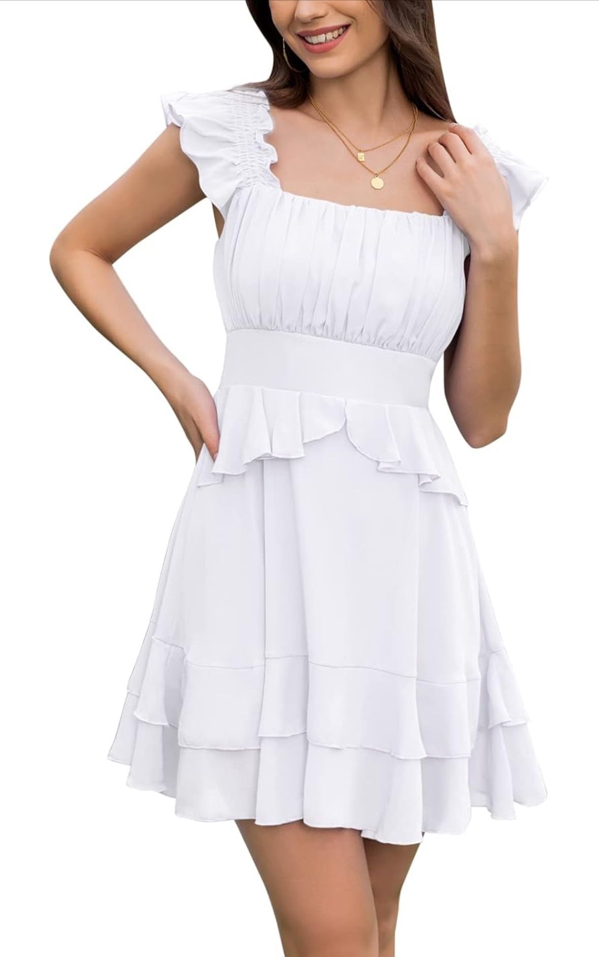 Byinns Women's Summer Ruffle Dress Sundresses Tiered Dress Off Shoulder Smocked Sleeveless 2024 Trendy Flowy Dresses