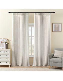 Pinch Pleated Linen Curtains 96 Inches Semi Sheer Light Filtering, 2 Panels Pleat Curtain for Living Room, Memory Shape Linen Blend Curtains Floor to