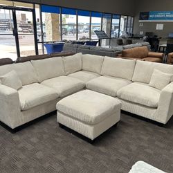 Cream Beige comfy sectional w/ ottoman