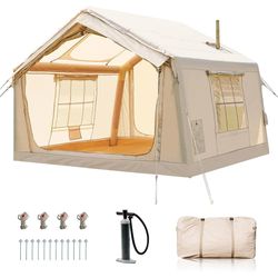Blow Up Tent with Hand Pump, Easy Setup Inflatable Hot Tent with Stove Jack, Waterproof Oxford Air Glamping Tents for 4-6 Person
