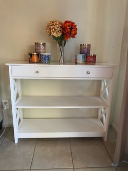 White console table with drawer