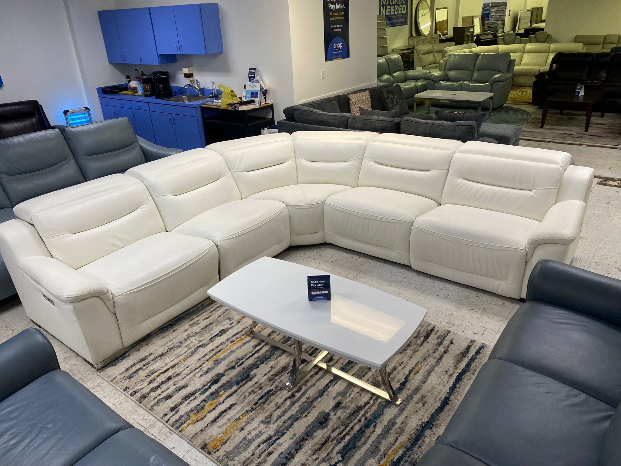 White Leather Sectional Dual Power Recliner 