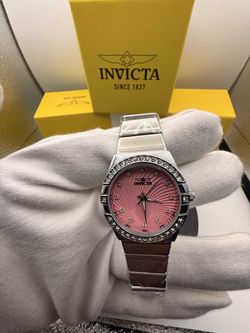 Invicta Angel Lady 27.8mm Silver Tone Case Pink Metal Dial Silver Band SD-006 Quartz