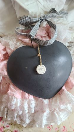 Tin Heart Grey Puffy Farmhouse  Shabbychic Decor Love