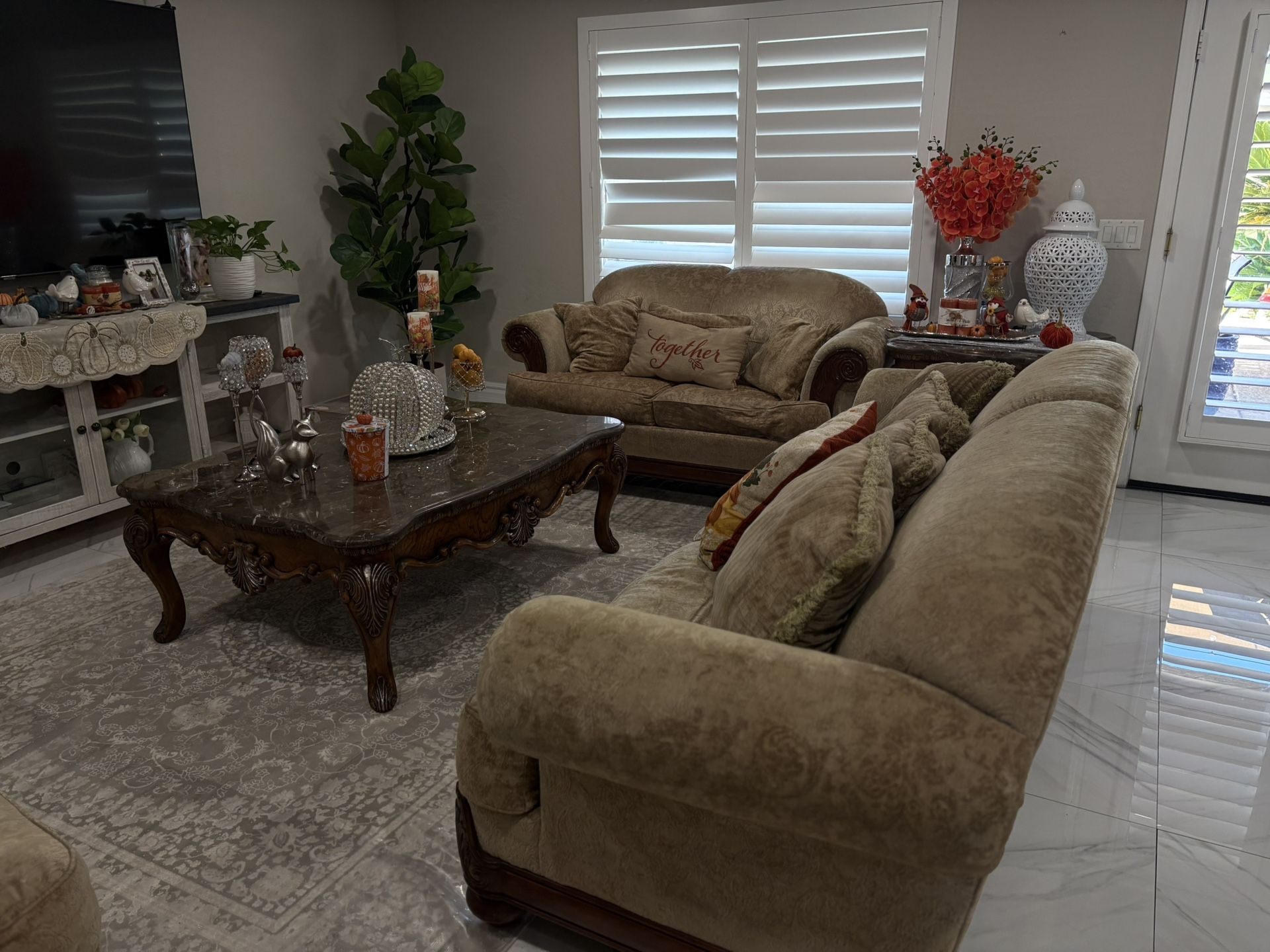 Elegant Tan Sofa & Loveseat Set- Excellent Condition