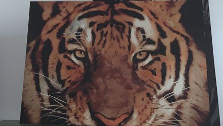 VERY large Beautiful Tiger on canvas n wood frame