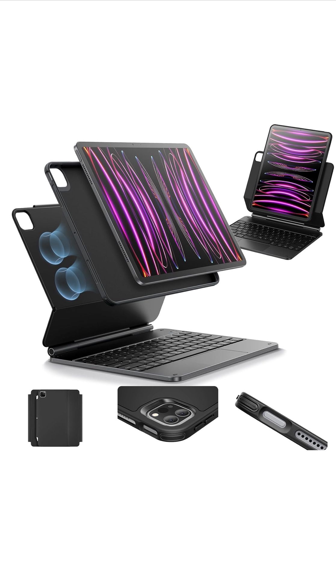 ESR iPad Pro 12.9 Case with Keyboard, Easy-Set Magnetic Stand, Portrait/Raised Modes for iPad iPad Pro 12.9 (2022/2021/2020/2018), Removable Protectiv