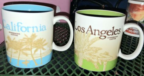 Set of Starbucks Collector Series Coffee mugs.Los Angeles and California