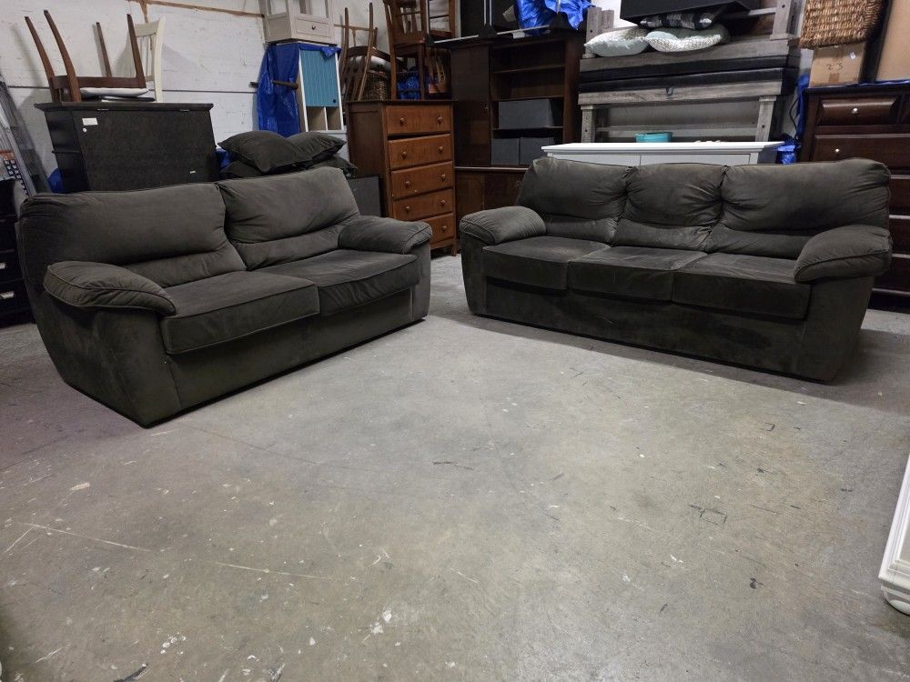 Brown Fabric Couch and Loveseat with Pullout Beds