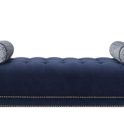 Navy Blue Tufted Chaise Bench with velvety leather