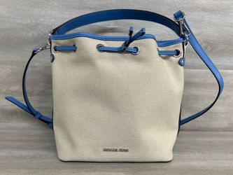 Michael Kors Canvas Bucket Bag – Blue Leather Trim (PO1020664) -Like New Condition