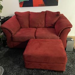 Darcy Red Suede Loveseat & Ottoman - From Ashley Furniture