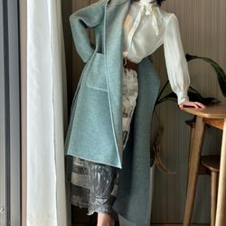 Lady wool Coat With Light Blue, It’s In Clearance Price Right Now 