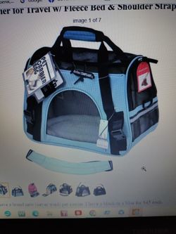 Pet Carrier For Travel W / Fleece Bed And Shoulder Strap