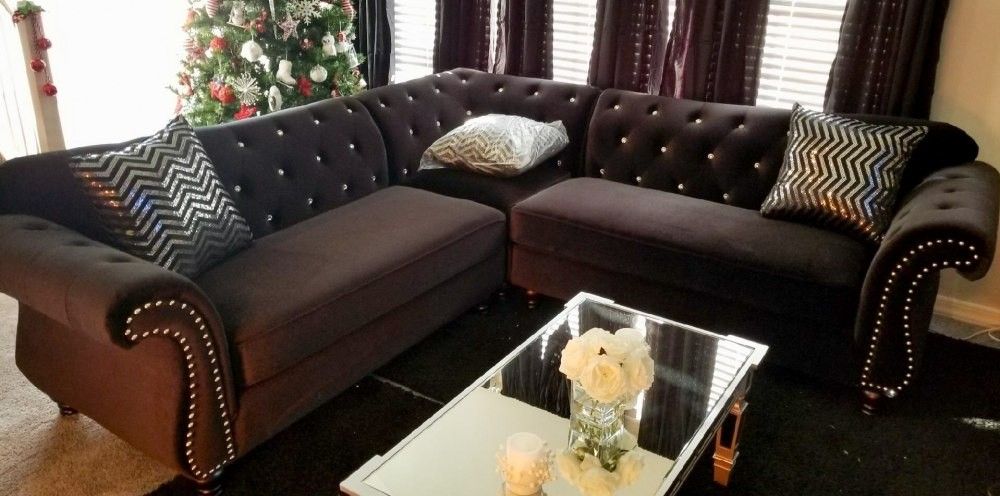 3 Piece Black L Shape Sectional