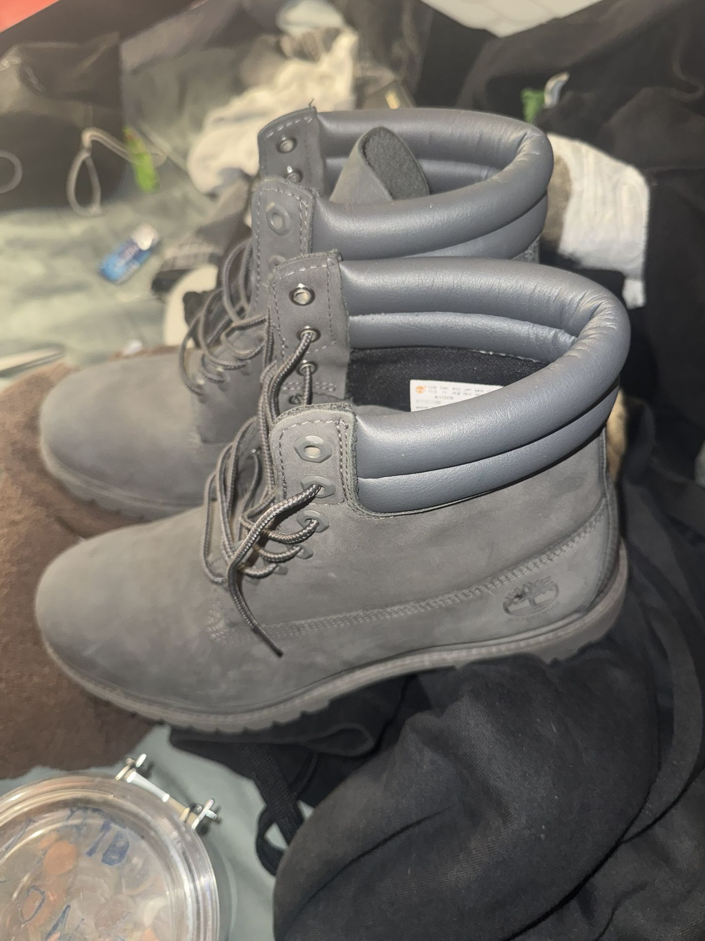 GREY TIMBERLAND BOOTS