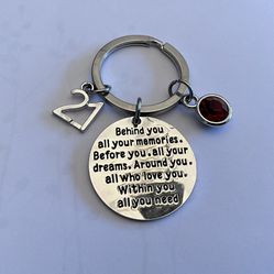 21st Birthday Key Ring With 3 Charms.  Brand New.