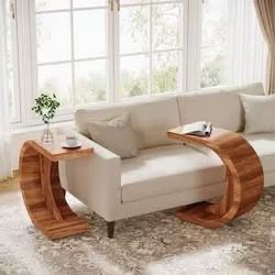 Set of 2 C-Shaped End Table Rustic Compact Side Table.
