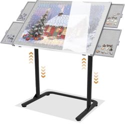 Puzzle Table 1500pcs,Adjustable Height and 90°up Angles Puzzle Board for Saving Storage Space,Aluminum Jigsaw Puzzle Tables for Adults with Drawers