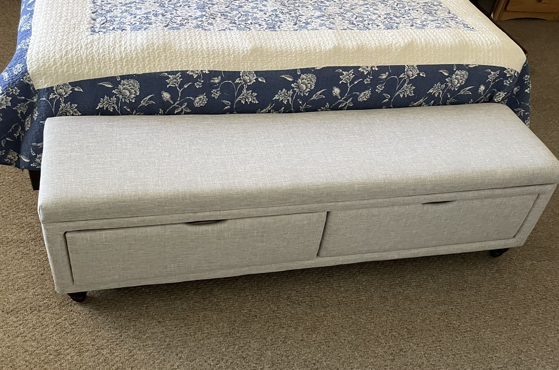 Brand New Grey Storage Bench With Two Front Drawers ,  By Lane Furnishing Sheridan