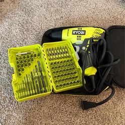 Ryobi Corded Variable Speed Drill With Drill Bit Set