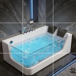 71” Two-Person Jacuzzi Tub – LED + Stereo – Parker
